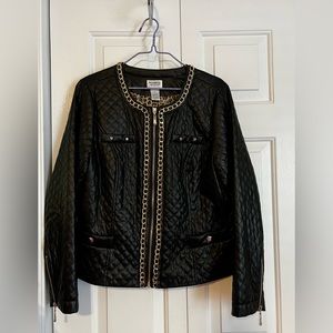 Women’s Like New Black Jacket with Gold Accents and Cheetah lining.